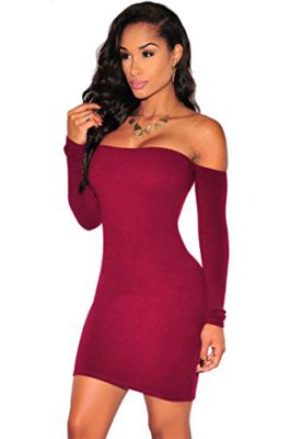 Femme-Robes-Robe-de-soire-Manche-longue-Strapless-robe-Mini-sexy-petite-robe-de-cocktail-fteBlancNoirRougeKaki-Ros-Taille-one-size-0