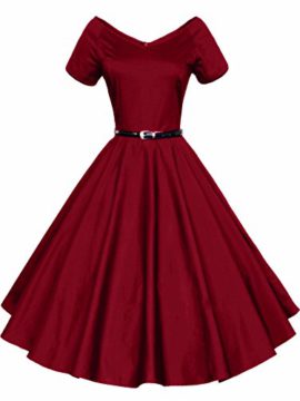 Luouse Rétro Vintage années 50 ‘s Style Audrey Hepburn Rockabilly Swing, Robe de Bal à Manches Courtes avec Ceinture Luouse Rétro Vintage années 50 ‘s Style Audrey Hepburn Rockabilly Swing, Robe de Bal à Manches Courtes avec Ceinture