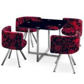 Menzzo-P803FLEURS-Contemporain-Mosaic-90-Table-et-Chaises-MtalVerre-NoirRouge-90-x-90-x-75-cm-0