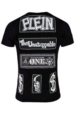 Philipp-Plein-Rich-Ass-Black-T-shirt-Designer-Shirt-imprim-Pour-les-hommes-et-les-hommes-tailiert-Slim-Fit-col-rond-noir-avec-impression-et-Applications-0-0