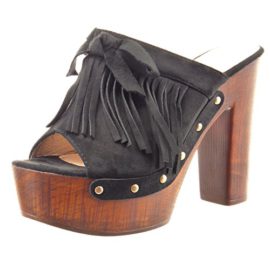 Sopily – Chaussure Mode Sandale Sabot plateforme Cheville femmes frange clouté nœud Talon haut bloc 12 CM – Intérieur synthétique – Noir Sopily – Chaussure Mode Sandale Sabot plateforme Cheville femmes frange clouté nœud Talon haut bloc 12 CM – Intérieur synthétique – Noir