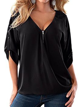 Yidarton Blouse Femme été Manche Courte Grande Taille Chemise Sexy Mousseline de Soie Top Col v Mode Vetements Yidarton Blouse Femme été Manche Courte Grande Taille Chemise Sexy Mousseline de Soie Top Col v Mode Vetements