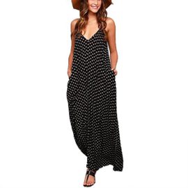 Yidarton Robes Femme Longues Smockée Fluide Maxi Sexy – Col V Robe de Plage été Casual Sans Manches Polka avec Poche Yidarton Robes Femme Longues Smockée Fluide Maxi Sexy – Col V Robe de Plage été Casual Sans Manches Polka avec Poche 2