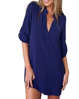 Yidarton Tunique Femme Grande Taille Robe Chemisier Manche Longue Casual Top Col v Blouse en Mousseline de Soie Mode Vetements Yidarton Tunique Femme Grande Taille Robe Chemisier Manche Longue Casual Top Col v Blouse en Mousseline de Soie Mode Vetements