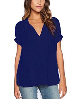 ZANZEA-Femme-Sexy-Mousseline-Col-V-Chemise-Irrgulier-Tops-Blouse-Manches-Courtes-T-Shirt-0