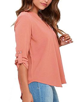 ZANZEA-Femmes-Sexy-Col-V-Hauts-Tops-Mousseline-Lche-Manches-Longues-Chemise-0-0