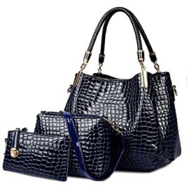 Crocodile-Femmes-sac-en-cuir-Set-Mesdames-Hobo-Sac-bandoulire-et-Sac--main-Vin-0