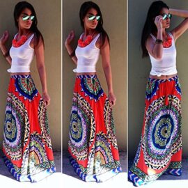 Femmes Vintage Longue Jupes Bohemien Imprime Elastic Waist Maxi Jupe Long Skirt Dress Robe De Plage Femmes Vintage Longue Jupes Bohemien Imprime Elastic Waist Maxi Jupe Long Skirt Dress Robe De Plage 3