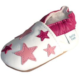 Chaussures-de-bb-en-cuir-souple–blanc-avec-toiles-roses-Dotty-Fish-filles-0