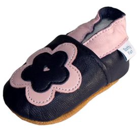 Chaussures de bébé en cuir souple de fleur rose et marine, Dotty Fish filles Chaussures de bébé en cuir souple de fleur rose et marine, Dotty Fish filles