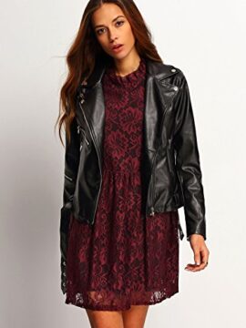 ROMWE Veste en cuir PU Zippé – Manches Longues – Femme ROMWE Veste en cuir PU Zippé – Manches Longues – Femme 4