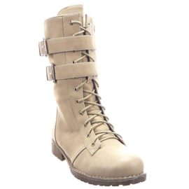 Sopily-Chaussure-Mode-Bottine-Rangers-mi-mollet-femmes-boucle-Fermeture-Zip-Talon-bloc-3-CM-Intrieur-fourrure-synthtique-fourre-Beige-0-0