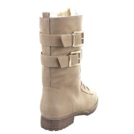 Sopily-Chaussure-Mode-Bottine-Rangers-mi-mollet-femmes-boucle-Fermeture-Zip-Talon-bloc-3-CM-Intrieur-fourrure-synthtique-fourre-Beige-0-2