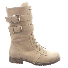 Sopily-Chaussure-Mode-Bottine-Rangers-mi-mollet-femmes-boucle-Fermeture-Zip-Talon-bloc-3-CM-Intrieur-fourrure-synthtique-fourre-Beige-0