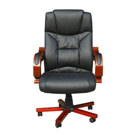 vidaXL Fauteuil cuir mélangé noir et éléments bois vidaXL Fauteuil cuir mélangé noir et éléments bois