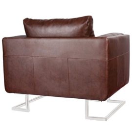 vidaXL Fauteuil en cuir mélangé brun avec pieds chromées vidaXL Fauteuil en cuir mélangé brun avec pieds chromées 5