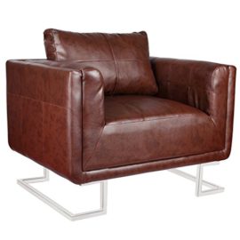 vidaXL Fauteuil en cuir mélangé brun avec pieds chromées vidaXL Fauteuil en cuir mélangé brun avec pieds chromées