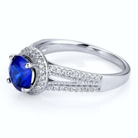 Bague en argent sterling, 2,5 Carats Rond Saphir de synthèse, Bague de fiançailles, Femmes Bague en argent sterling, 2,5 Carats Rond Saphir de synthèse, Bague de fiançailles, Femmes 4