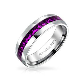 Bling Jewelry Amethyst Crystal simulé février Birthstone éternité Ring Steel Gravure gratuite Bling Jewelry Amethyst Crystal simulé février Birthstone éternité Ring Steel Gravure gratuite