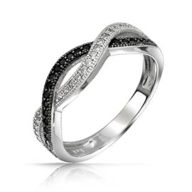 Bling Jewelry Bague en Argent Massif Sertie de Zircones Noires et blanches Bling Jewelry Bague en Argent Massif Sertie de Zircones Noires et blanches