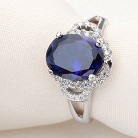 EVER-FAITH-Brillant-Bleu-Bague-Alliance-Argent-925-Vintage-Style-Ovale-Zircon-0-0