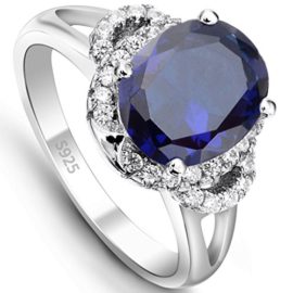 EVER FAITH® Brillant Bleu- Bague Alliance Argent 925 Vintage Style Ovale Zircon EVER FAITH® Brillant Bleu- Bague Alliance Argent 925 Vintage Style Ovale Zircon 2