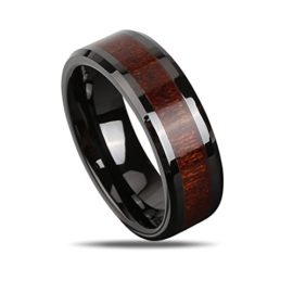 J.Rosée Bague homme/femme, bague noir/bois, bague fantaisie en tungstène J.Rosée Bague homme/femme, bague noir/bois, bague fantaisie en tungstène