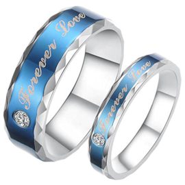 KKSUPER Bijoux Forever Love Bague Homme Femme Alliance Acier Inoxydable Anneaux Fantaisie pour Homme et Femme Couleur Bleu Argent KKSUPER Bijoux Forever Love Bague Homme Femme Alliance Acier Inoxydable Anneaux Fantaisie pour Homme et Femme Couleur Bleu Argent 2