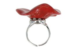 Les-Poulettes-Bijoux-Bague-Mtal-Argent-Coquelicot-Cramique-Rouge-0-0