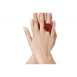 Les-Poulettes-Bijoux-Bague-Mtal-Argent-Coquelicot-Cramique-Rouge-0-1