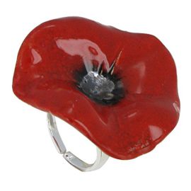 Les-Poulettes-Bijoux-Bague-Mtal-Argent-Coquelicot-Cramique-Rouge-0