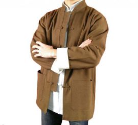 Lin-Fin-Col-Mao-Veste-Marron-Tai-Chi-Arts-Martiaux-Blouson-Homme-Tailleur-117-0