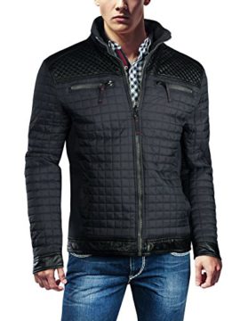 TRISENS Veste pour homme matelassée demi-saison, similicuir, à capuche, chaude TRISENS Veste pour homme matelassée demi-saison, similicuir, à capuche, chaude