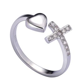 VIKI LYNN Bague Femme en forme de croix Bague avec le Cœur série argent fin 925 et zircon incrusté Taille Ajustable VIKI LYNN Bague Femme en forme de croix Bague avec le Cœur série argent fin 925 et zircon incrusté Taille Ajustable