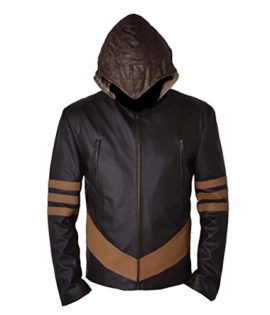 Xmen Wolverine Brown Faux Veste en cuir avec capuche amovible Xmen Wolverine Brown Faux Veste en cuir avec capuche amovible