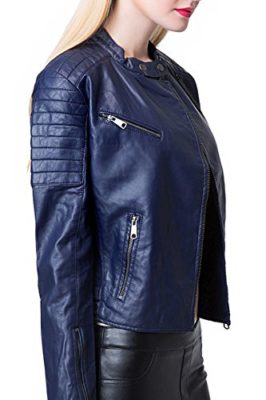 Escalier Femme Bleu Faux Moto Veste en cuir Escalier Femme Bleu Faux Moto Veste en cuir 6