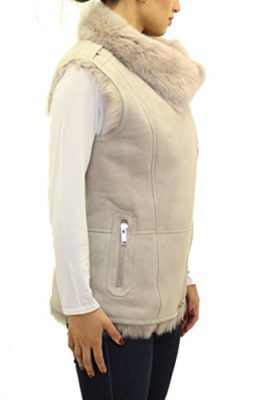 Femmes-Crme-Shearling-Waistcoat-Sans-manches-Body-Warmer-zipp-motard-Gilet-0-0