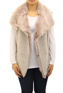 Femmes-Crme-Shearling-Waistcoat-Sans-manches-Body-Warmer-zipp-motard-Gilet-0-3