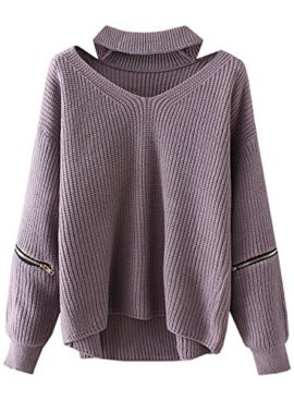 Futurino-Femme-HiverAutomne-Foulard-Col-V-Manches-Longues-Oversize-Sweater-Pull-Tricots-Jumper-Top-0