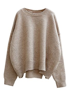 Futurino-Femme-Solid-Longue-Drop-Manches-Oversize-Tricot-Pull-Sweater-0
