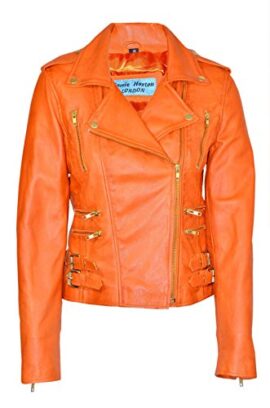 MYSTIQUE  » Mesdames orange style motard Moto Designer Nappa Veste en cuir MYSTIQUE  » Mesdames orange style motard Moto Designer Nappa Veste en cuir