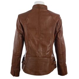 Veste de motard avec bande collier pour femme en cuir doux véritable de MDK Veste de motard avec bande collier pour femme en cuir doux véritable de MDK 4