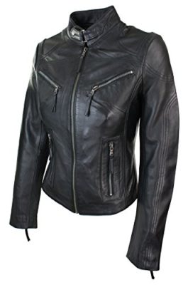 Veste perfecto femme cuir véritable noir style biker tailles XS-5XL Veste perfecto femme cuir véritable noir style biker tailles XS-5XL 3