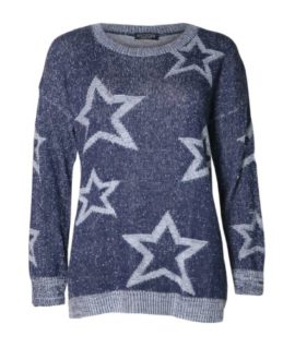 womens-multiple-star-blue-fleck-knitted-jumper-m8-Femmes-multiples-toiles-bleu-tricot-cavalier-0