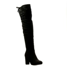 Angkorly-Chaussure-Mode-Cuissarde-Botte-cavalier-sexy-souple-femme-noeud-lacets-Talon-haut-bloc-85-CM-Noir-0