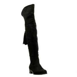 Angkorly-Chaussure-Mode-Cuissarde-Botte-cavalier-souple-femme-pom-pom-frange-Talon-bloc-35-CM-Noir-0-3