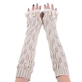 Butterme Femmes tricotés Gants long Mitaines en crochet dentelle stretch évider Manchettes avec Thumb trou Butterme Femmes tricotés Gants long Mitaines en crochet dentelle stretch évider Manchettes avec Thumb trou 2