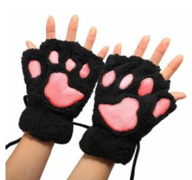 Qingsun-Mitaines-dHiver-de-Chat-Gants-Chauds-en-Peluche-avec-Moufles-Demi-Doigt-Motif-Patte-dours-Gants-Thermique-Mignon-Joli-Douce-pour-Femme-Noir-0