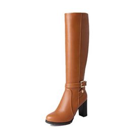 VogueZone009-Femme-Rond-Couleur-Unie-Haut-lev–Talon-Haut-Bottes-avec-Mtal-0-0