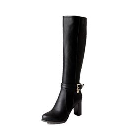 VogueZone009-Femme-Rond-Couleur-Unie-Haut-lev--Talon-Haut-Bottes-avec-Mtal-0